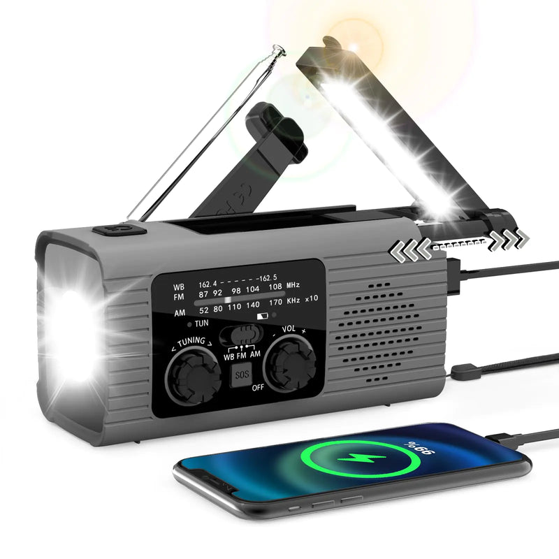 Nitigo Emergency Radio 4000mAh Solar Hand Crank AM/FM/NOAA Portable Weather Radio with Phone Charger LED Flashlight Reading Lamp SOS Alarm Headphone Jack for Indoor Outdoor Emergency USB Charged