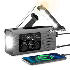 Nitigo Emergency Radio 4000mAh Solar Hand Crank AM/FM/NOAA Portable Weather Radio with Phone Charger LED Flashlight Reading Lamp SOS Alarm Headphone Jack for Indoor Outdoor Emergency USB Charged